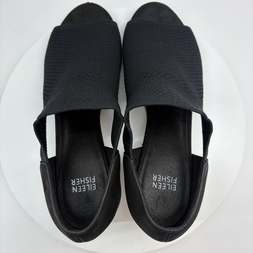 Eileen Fisher Women's Size 10 Black Ferris Knit Peep Toe Block Heel‎ Sandals - Picture 6 of 10